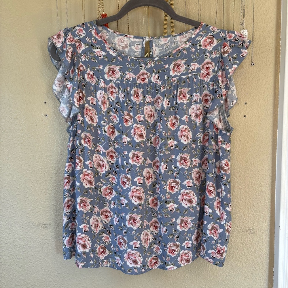 Floral Ruffle Sleeve Women's Top